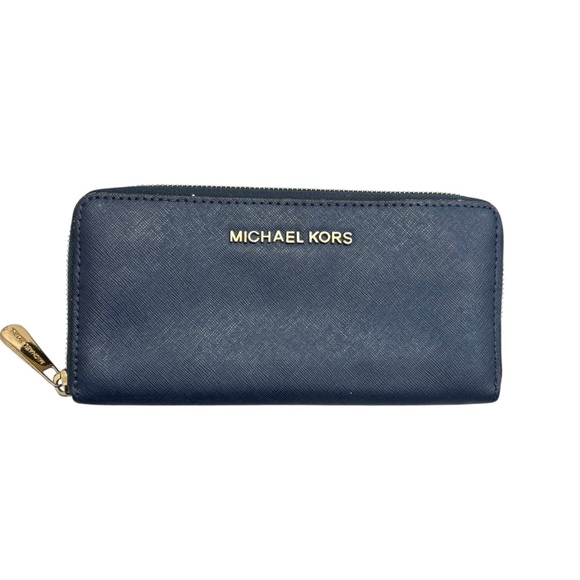 Michael Kors Navy dark blue saffiano leather Wallet with Gold Zipper - Picture 1 of 5